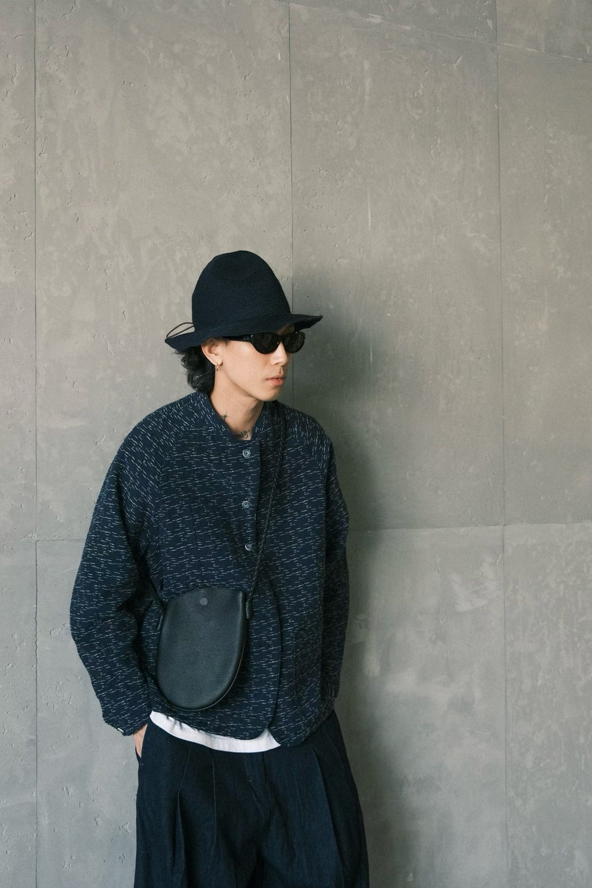 Navy Kasuri-Style Textured Coat