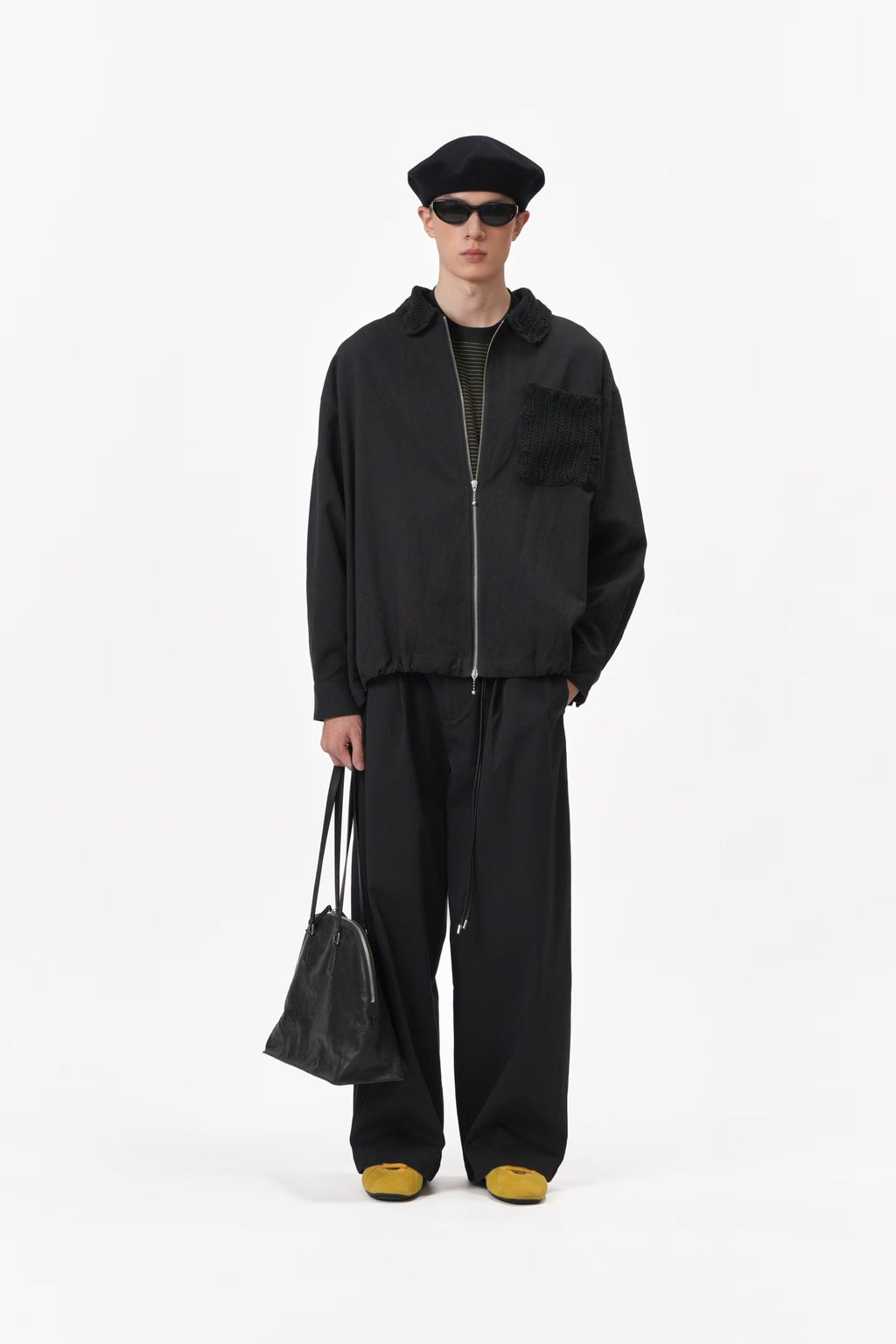 Zip-Up Jacket with Crochet Collar & Pocket