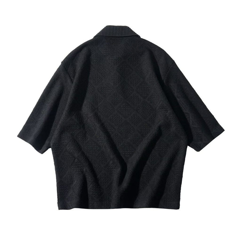 Textured Knit Polo Short-Sleeve Sweater