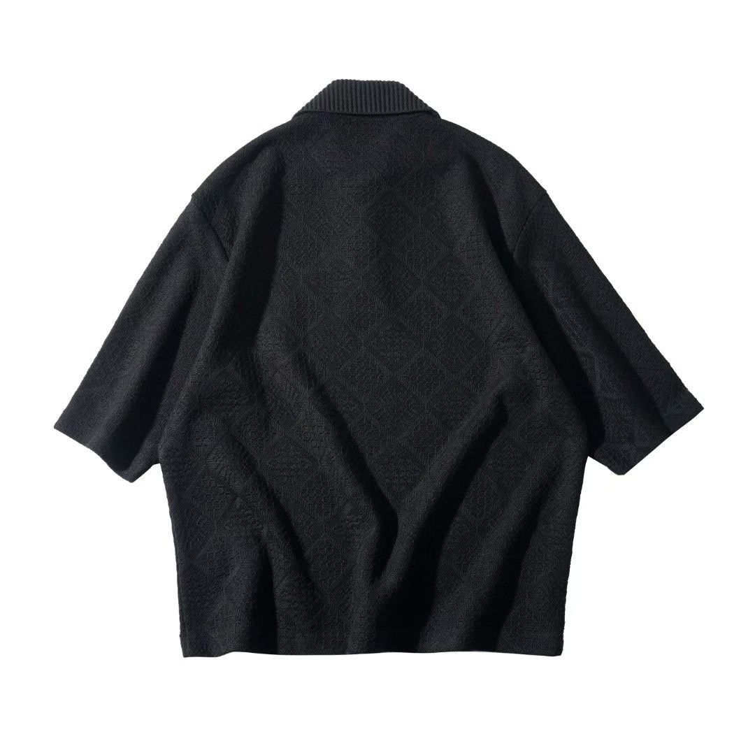 Textured Knit Polo Short-Sleeve Sweater