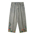 Wildflower Embroidered Wide-Leg Jeans