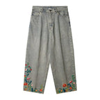 Wildflower Embroidered Wide-Leg Jeans