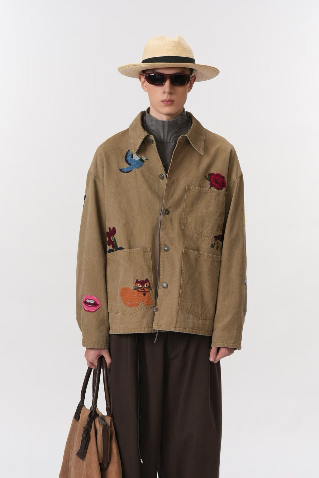 Multi-Patch Embroidered Chore Jacket – Playful Icon Workwear Coat