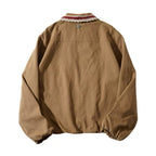Cotton Twill Jacket with Striped Crochet Collar – Vintage Zip-Up Workwear Coat