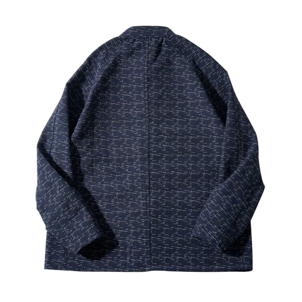 Navy Kasuri-Style Textured Coat