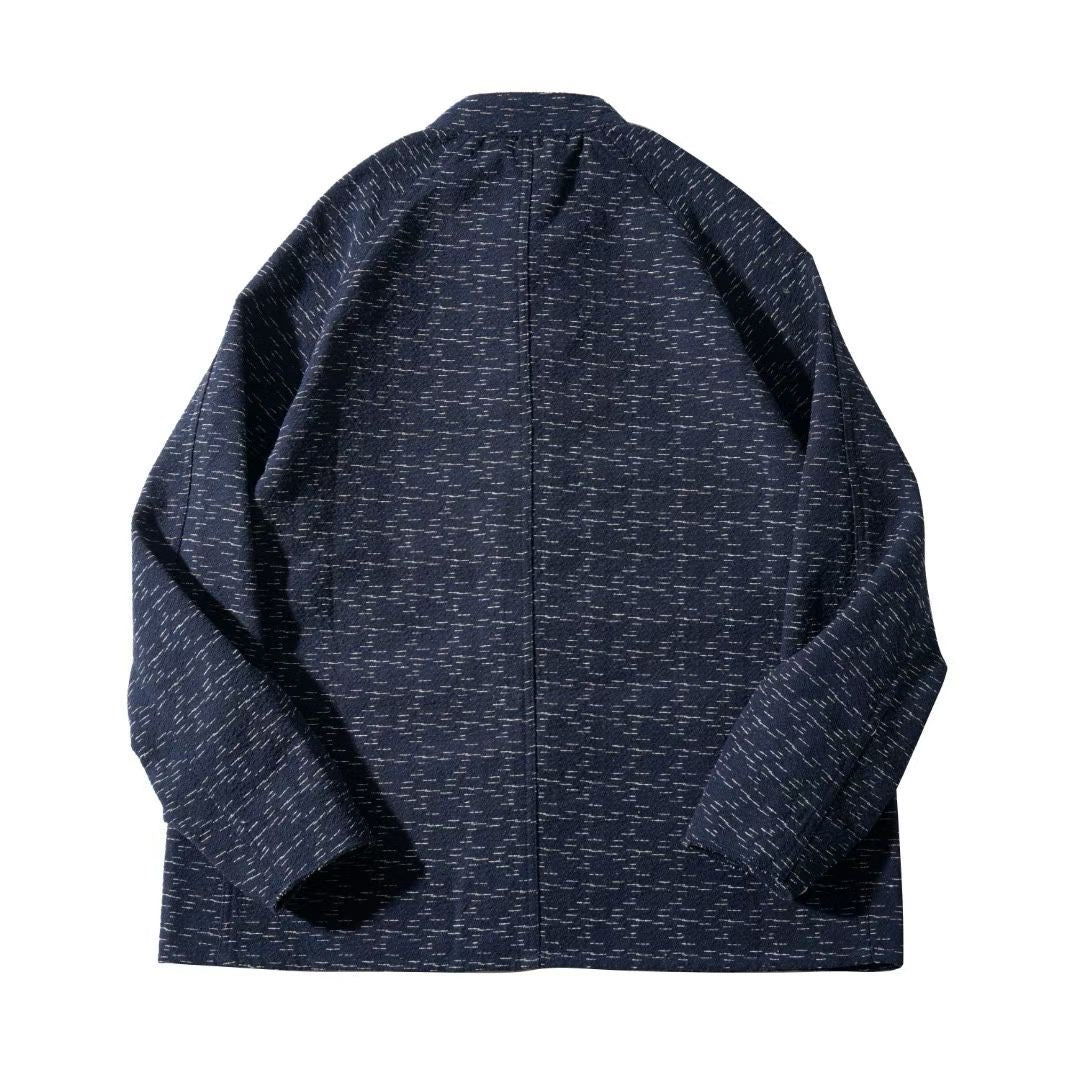 Navy Kasuri-Style Textured Coat