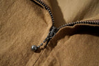 Cotton Twill Jacket with Striped Crochet Collar – Vintage Zip-Up Workwear Coat