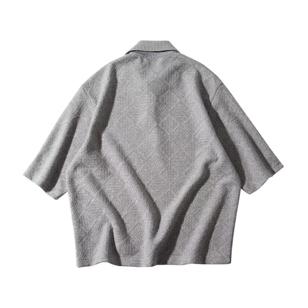 Textured Knit Polo Short-Sleeve Sweater