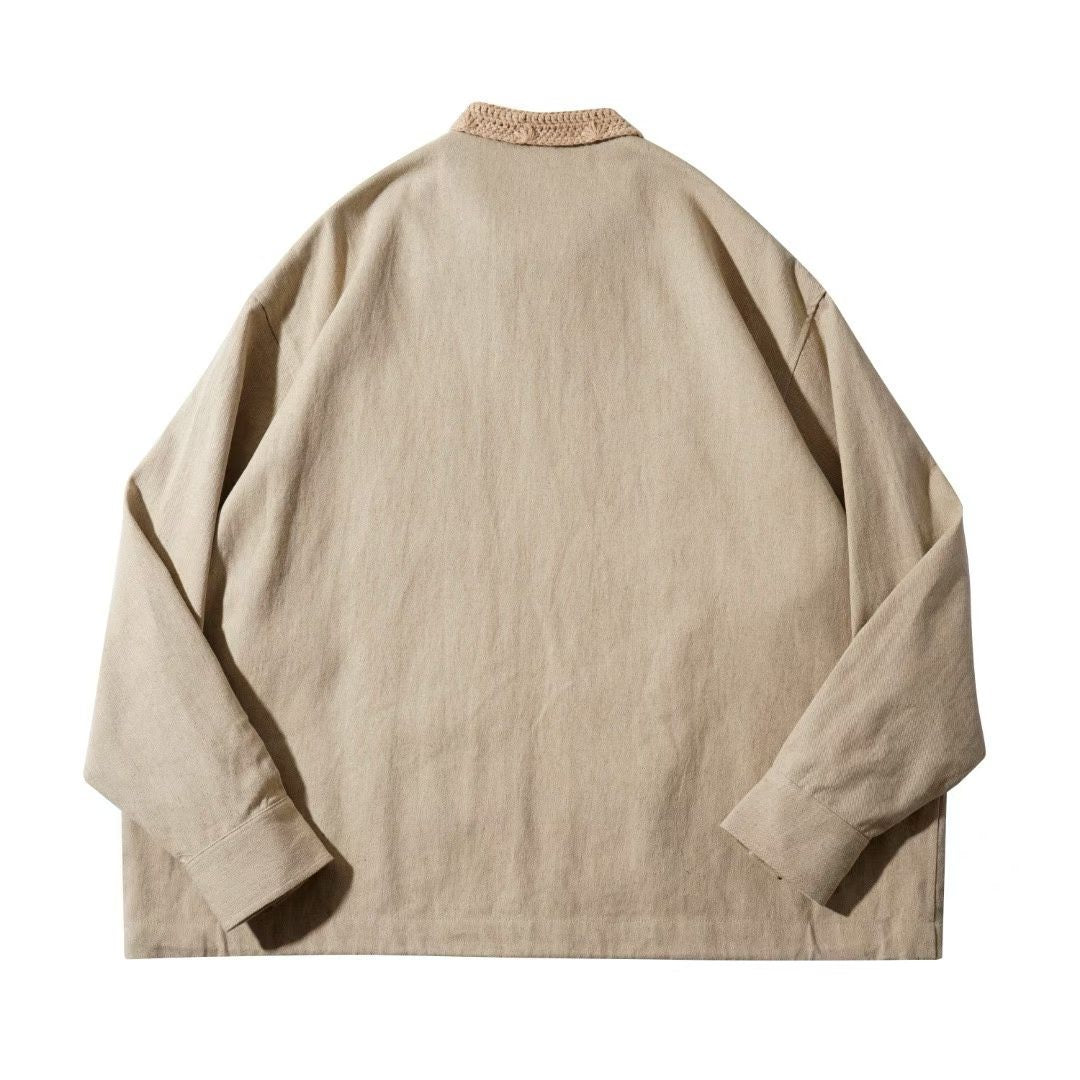 Zip-Up Jacket with Crochet Collar & Pocket