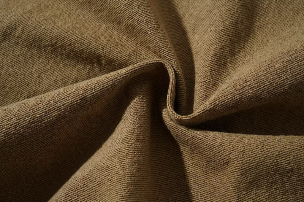 Cotton Twill Jacket with Striped Crochet Collar – Vintage Zip-Up Workwear Coat