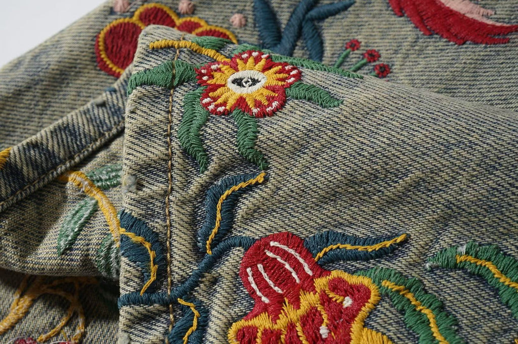 Wildflower Embroidered Wide-Leg Jeans