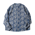 Collarless Denim Jacket with Floral Line Embroidery – Indigo Botanical Overshirt