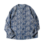 Collarless Denim Jacket with Floral Line Embroidery – Indigo Botanical Overshirt
