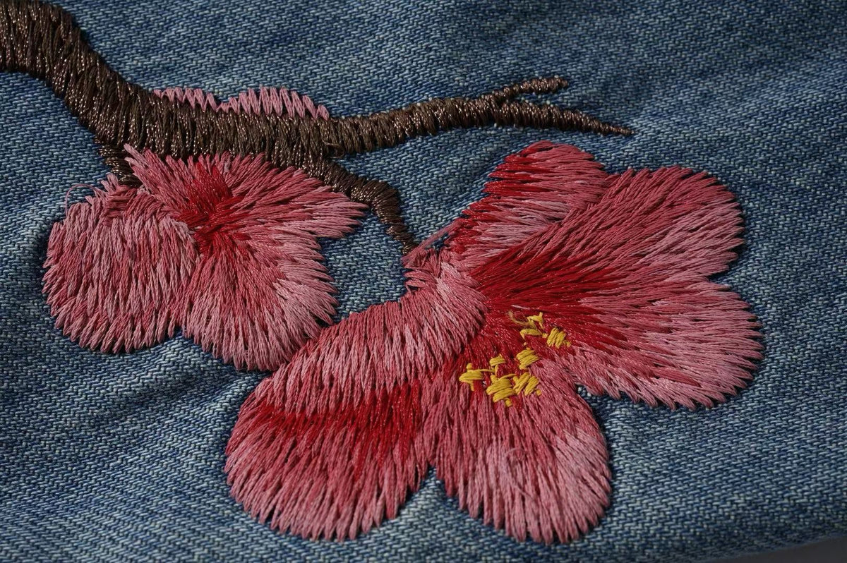 Cherry Blossom Embroidered Wide-Leg Jeans – Floral Branch Baggy Denim Pants