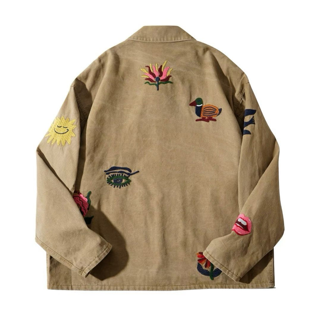 Multi-Patch Embroidered Chore Jacket – Playful Icon Workwear Coat