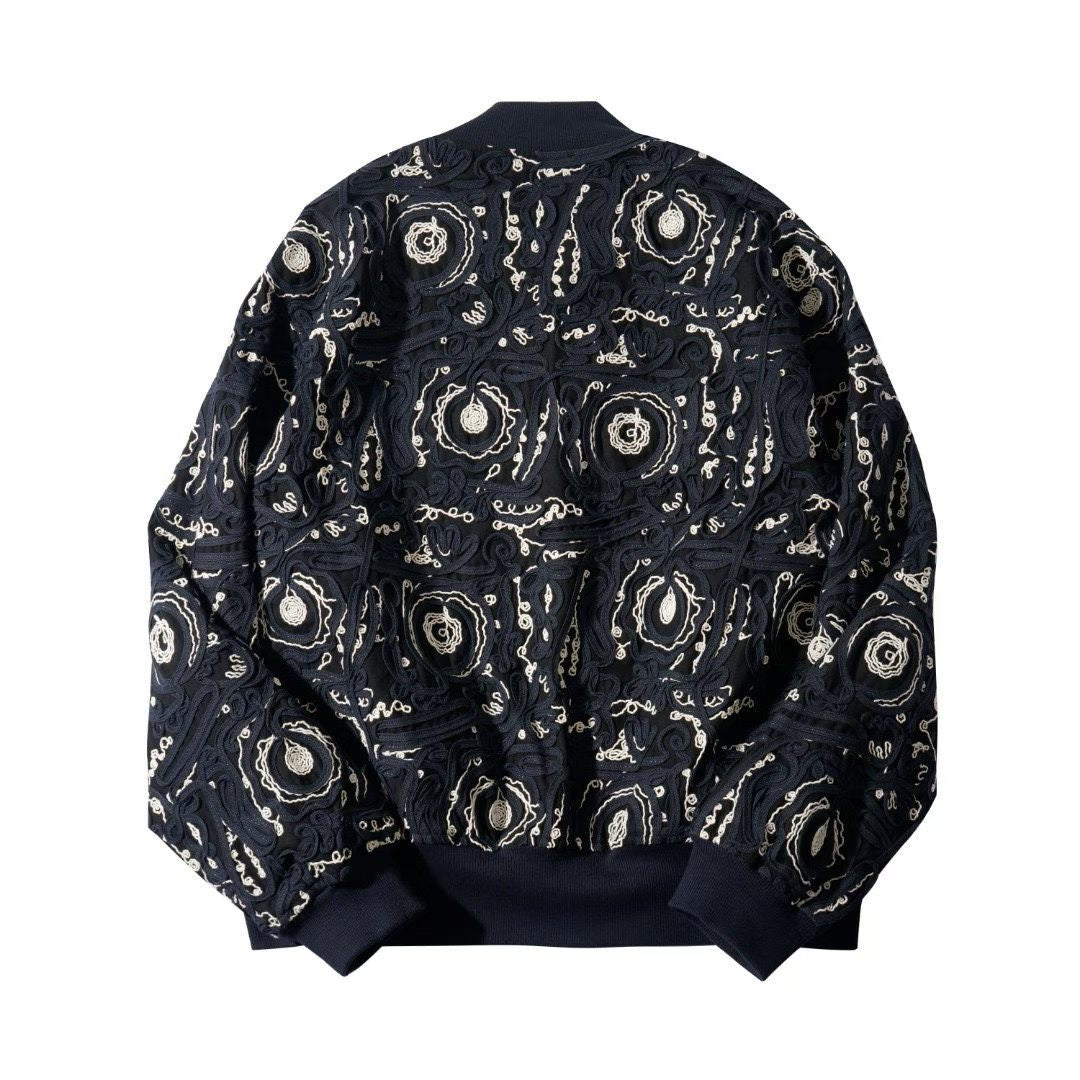 Navy Cord Embroidered  Bomber