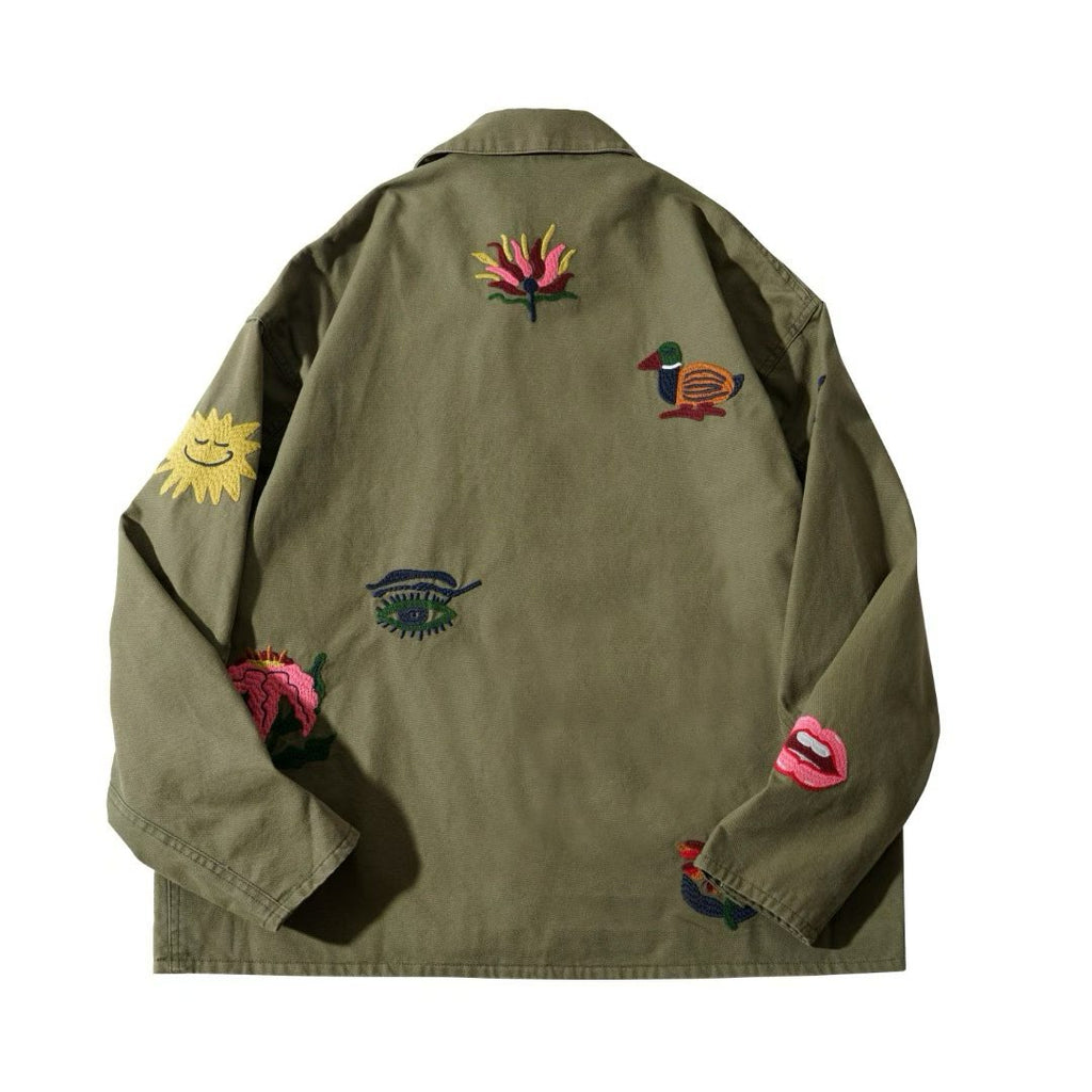 Multi-Patch Embroidered Chore Jacket – Playful Icon Workwear Coat