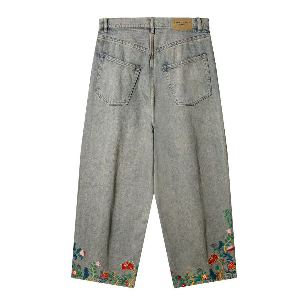 Wildflower Embroidered Wide-Leg Jeans