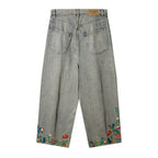 Wildflower Embroidered Wide-Leg Jeans