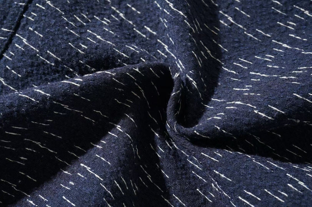 Navy Kasuri-Style Textured Coat