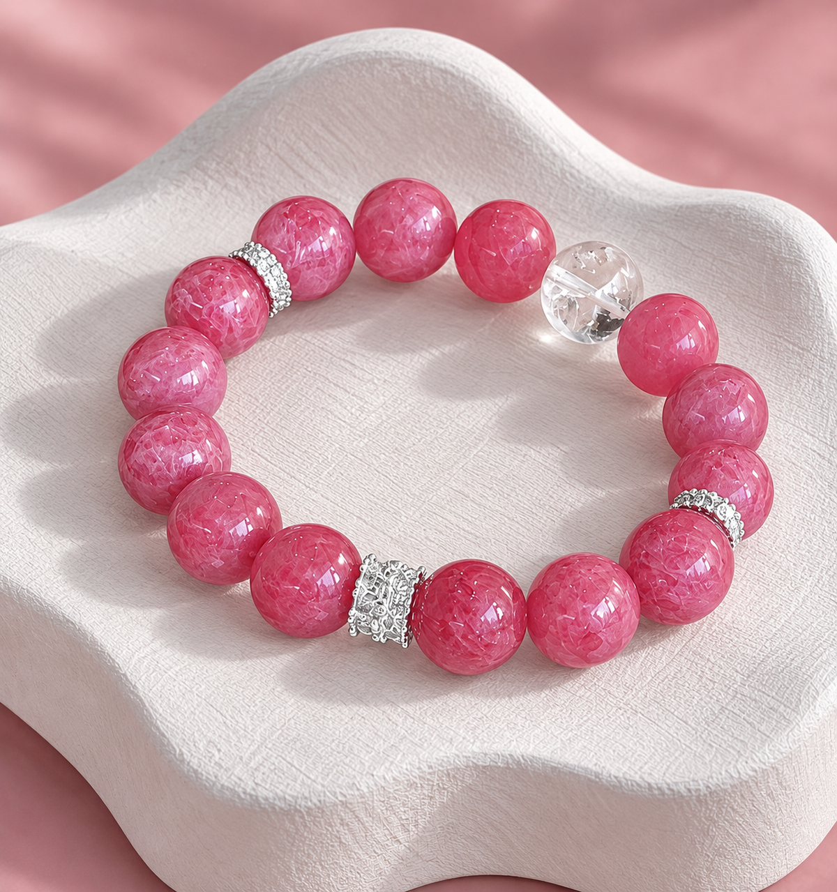 Raspberry Radiance Beaded Bracelet