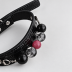 Noir Croc-Texture Crystal Dog Collar