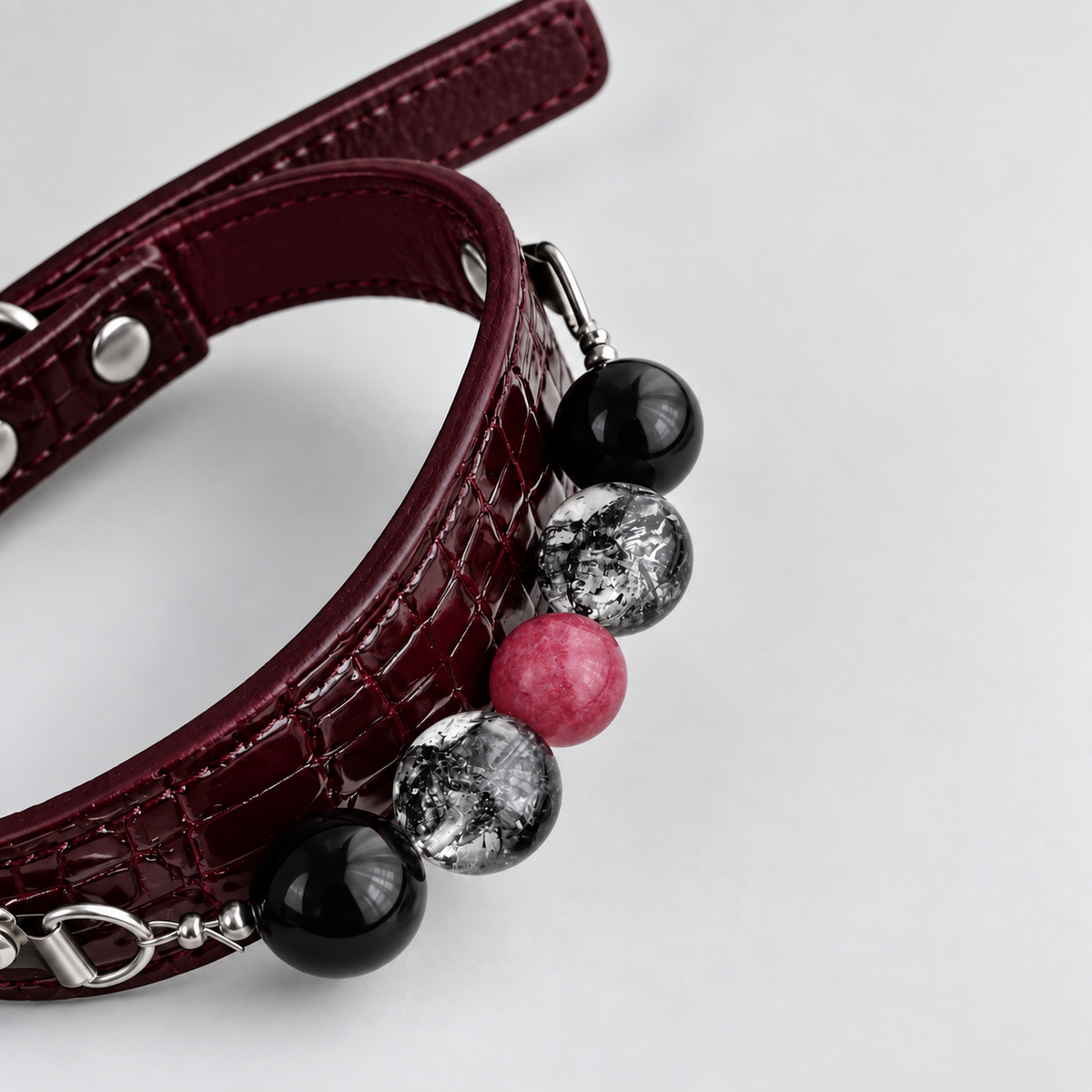 Burgundy Croc-Texture Crystal Dog Collar
