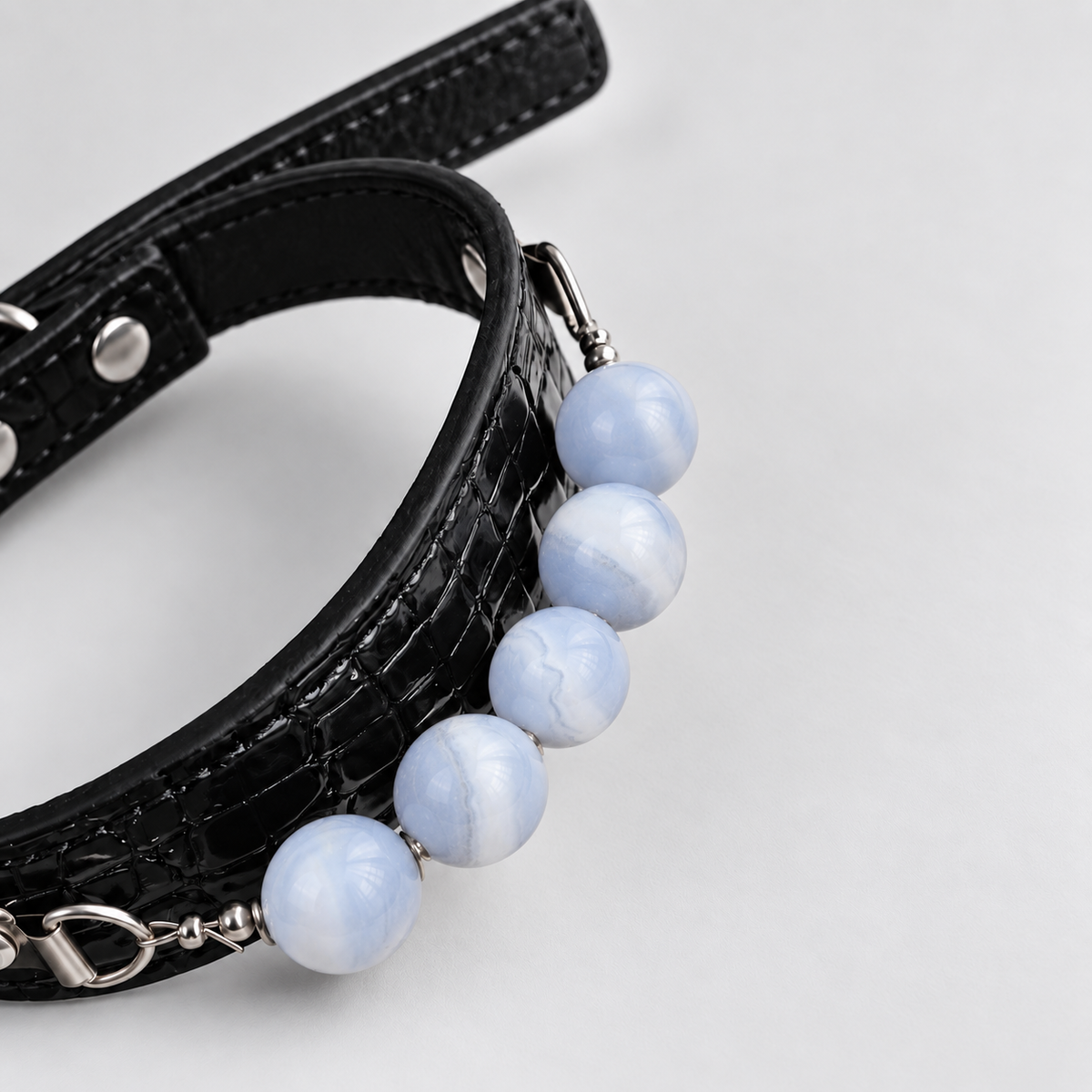 Noir Croc-Texture Crystal Dog Collar