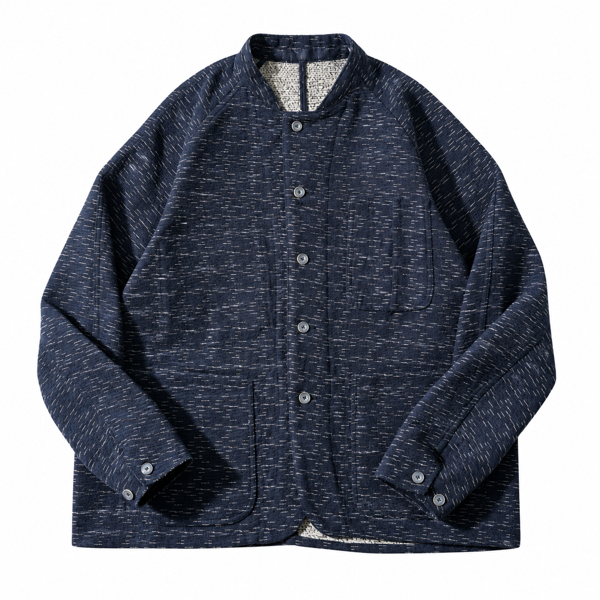 Navy Kasuri-Style Textured Coat