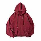 Cropped Zip-Up Hoodie with Scattered Mandala Embroidery