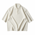Textured Knit Polo Short-Sleeve Sweater