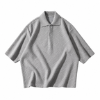 Textured Knit Polo Short-Sleeve Sweater