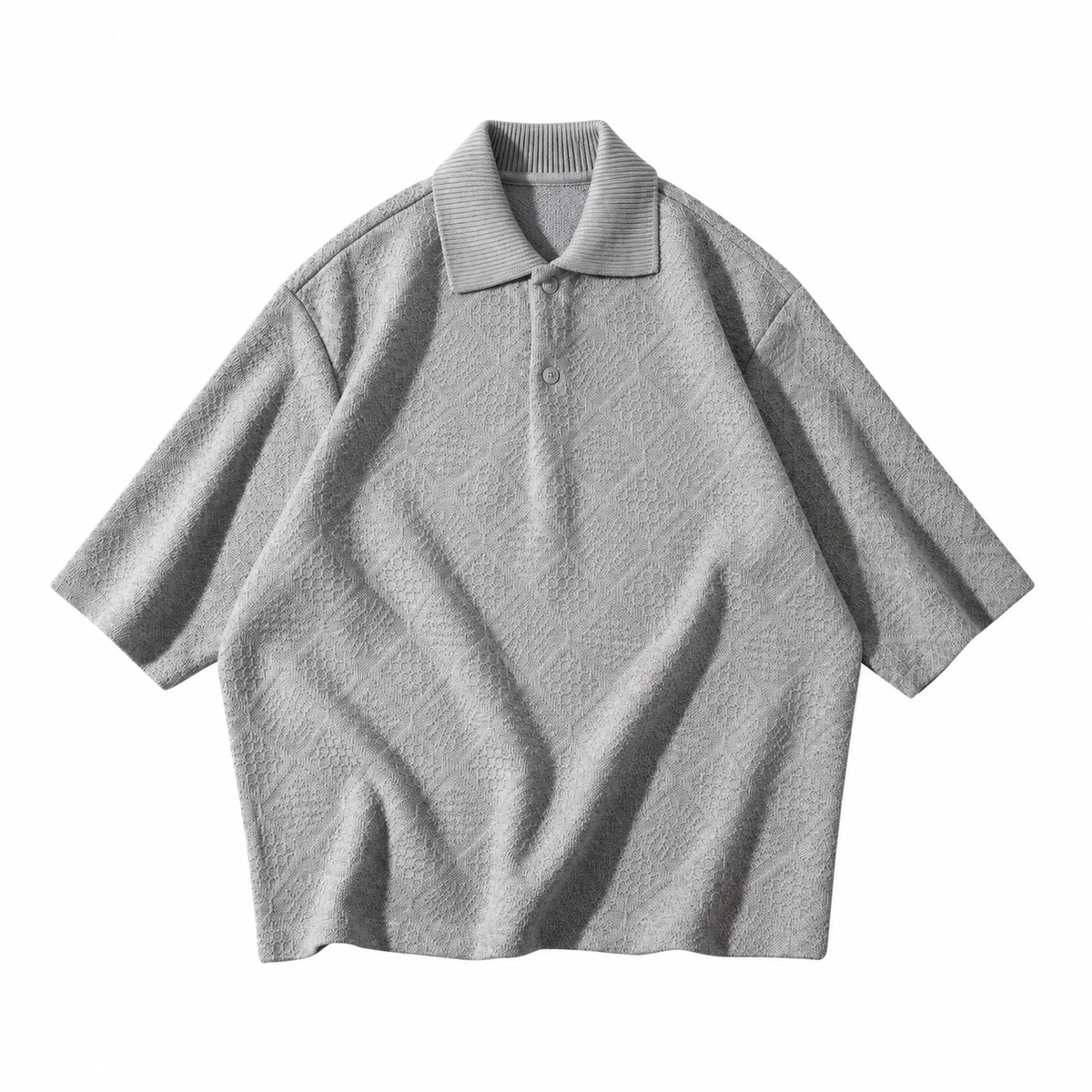 Textured Knit Polo Short-Sleeve Sweater