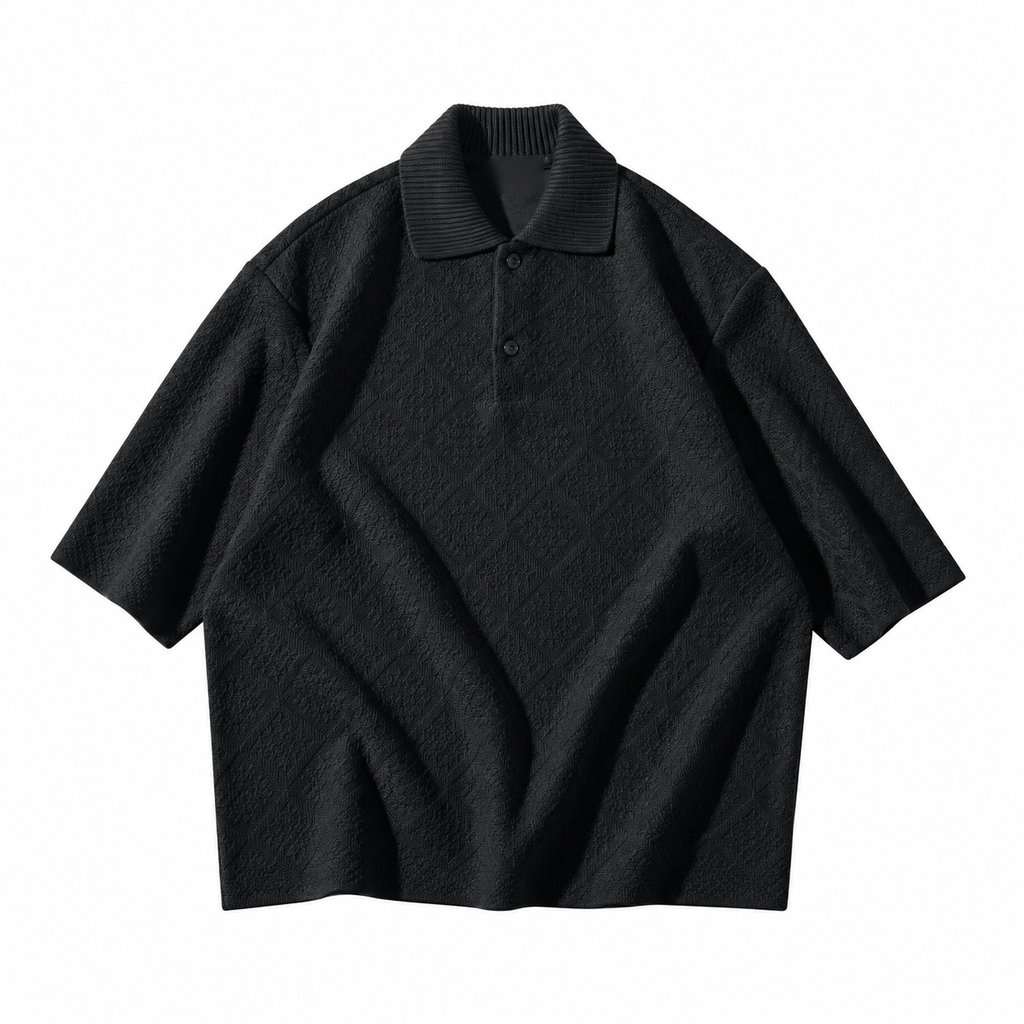 Textured Knit Polo Short-Sleeve Sweater