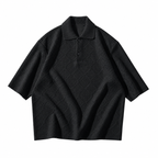 Textured Knit Polo Short-Sleeve Sweater