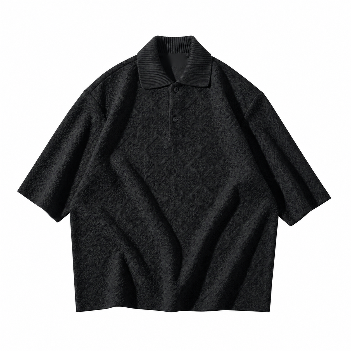 Textured Knit Polo Short-Sleeve Sweater