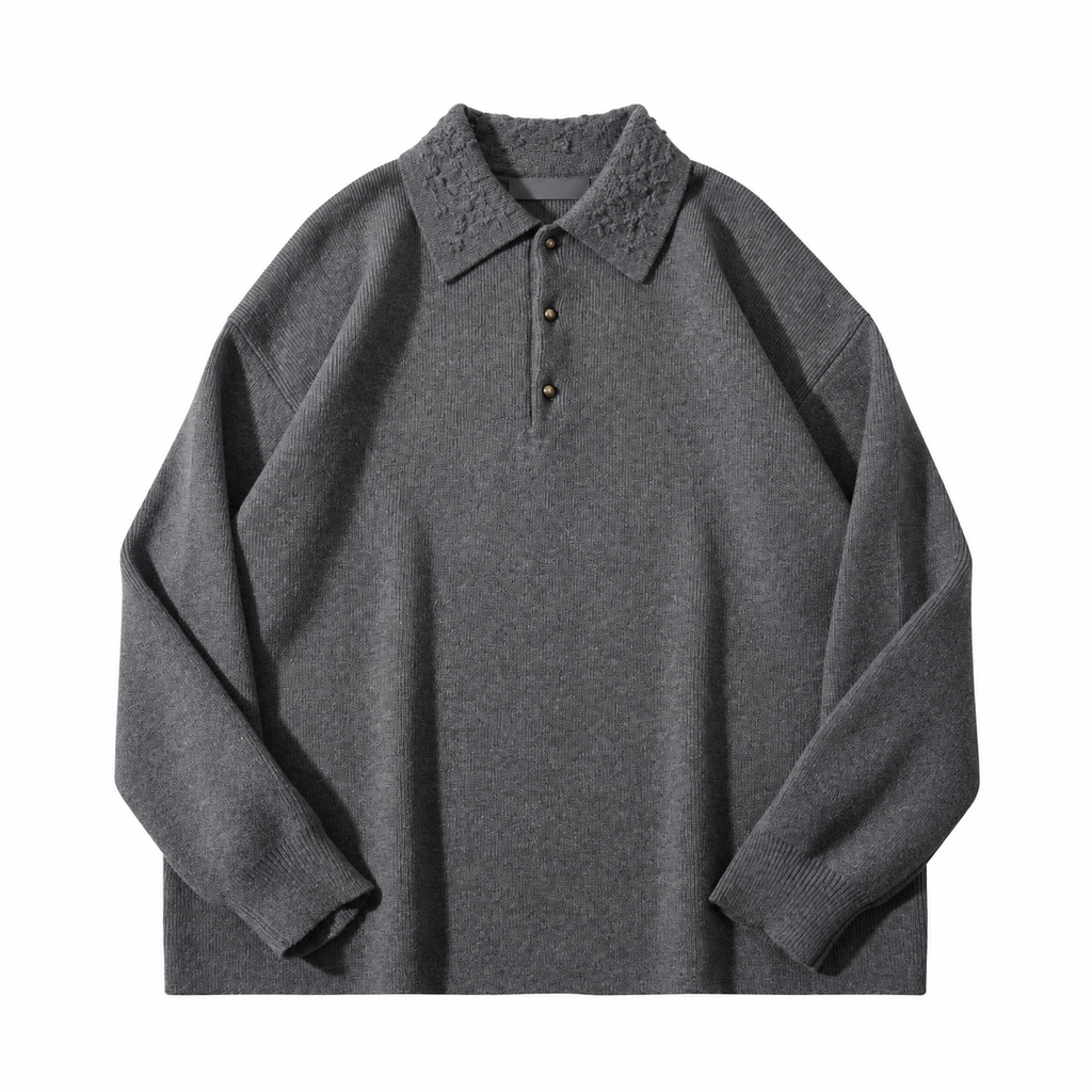 Knit Polo Sweater with Embroidered Collar