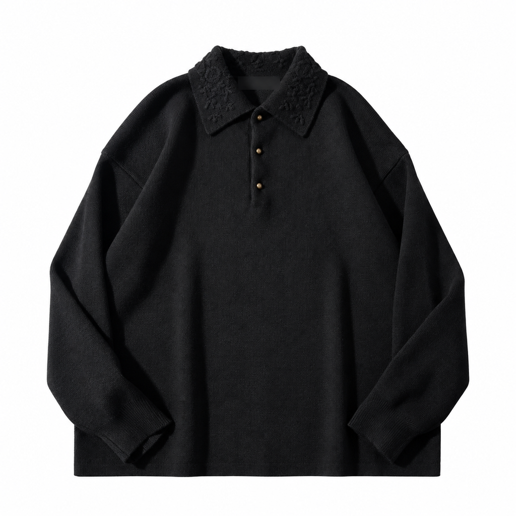 Knit Polo Sweater with Embroidered Collar
