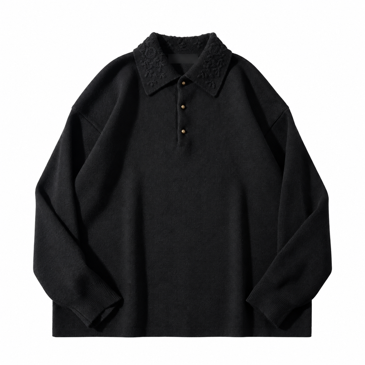 Knit Polo Sweater with Embroidered Collar