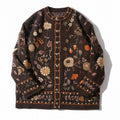 Wool Blend Knit Cardigan with Floral Embroidery