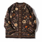 Wool Blend Knit Cardigan with Floral Embroidery