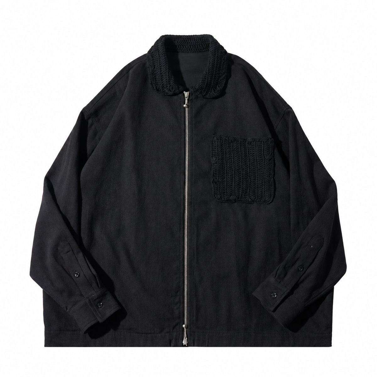 Zip-Up Jacket with Crochet Collar & Pocket