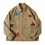 Multi-Patch Embroidered Chore Jacket – Playful Icon Workwear Coat
