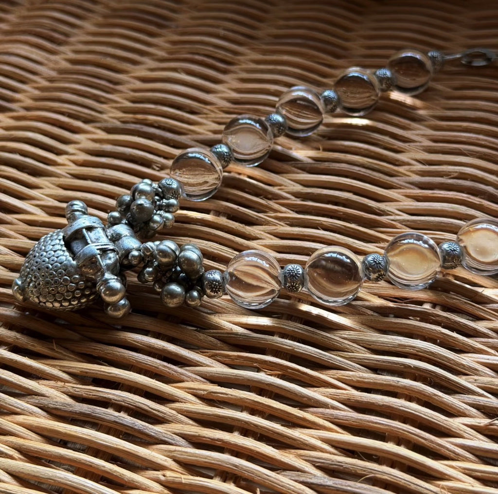 Clear Quartz Pumpkin Bead Bracelet with Tribal Silver Charm