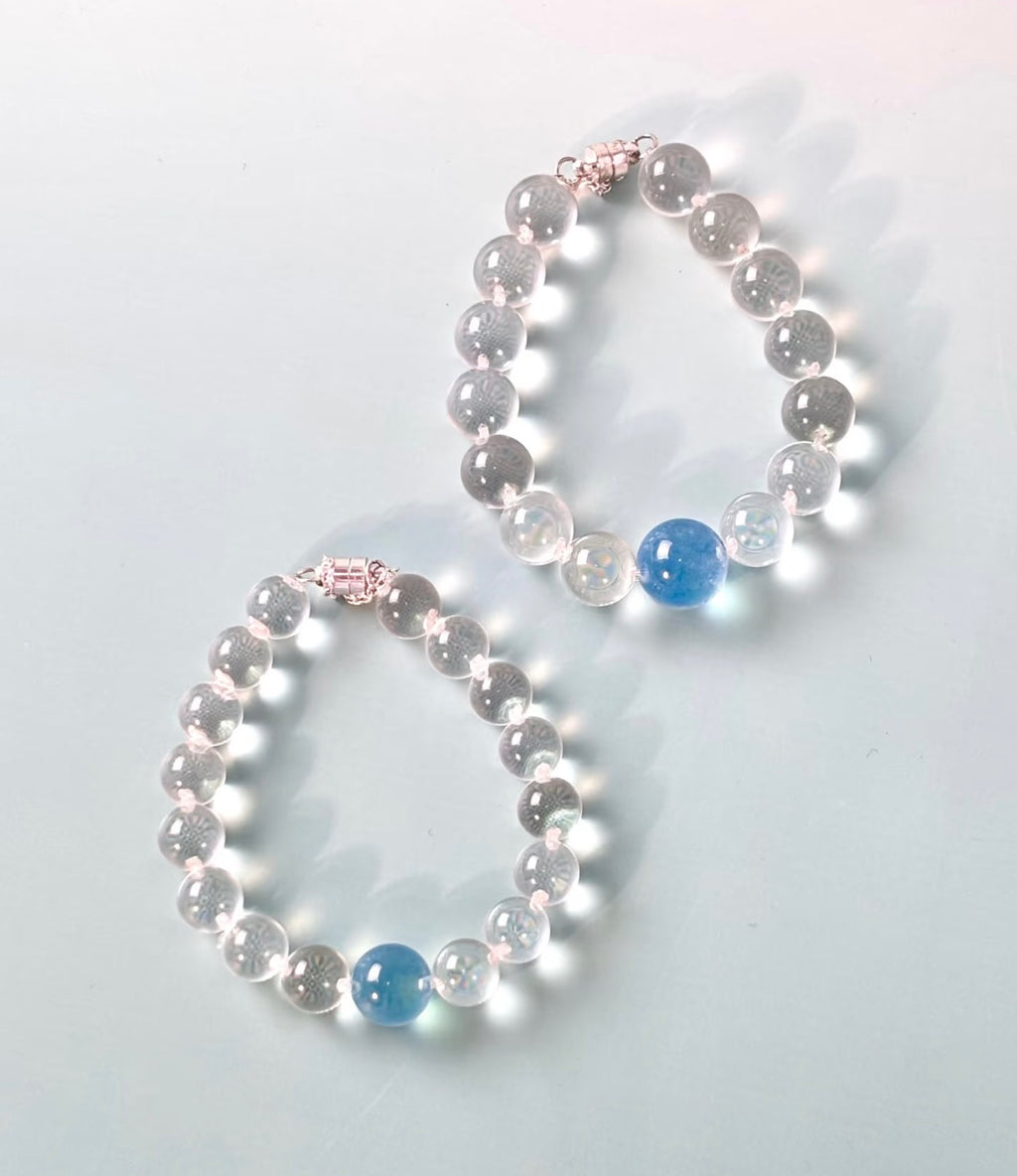 Clear Quartz &amp; Aquamarine Bubble Bead Bracelet