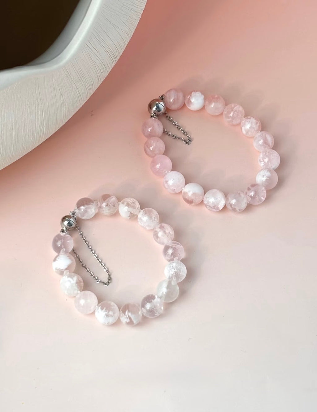 Pink Snowflake Phantom Quartz Bracelet