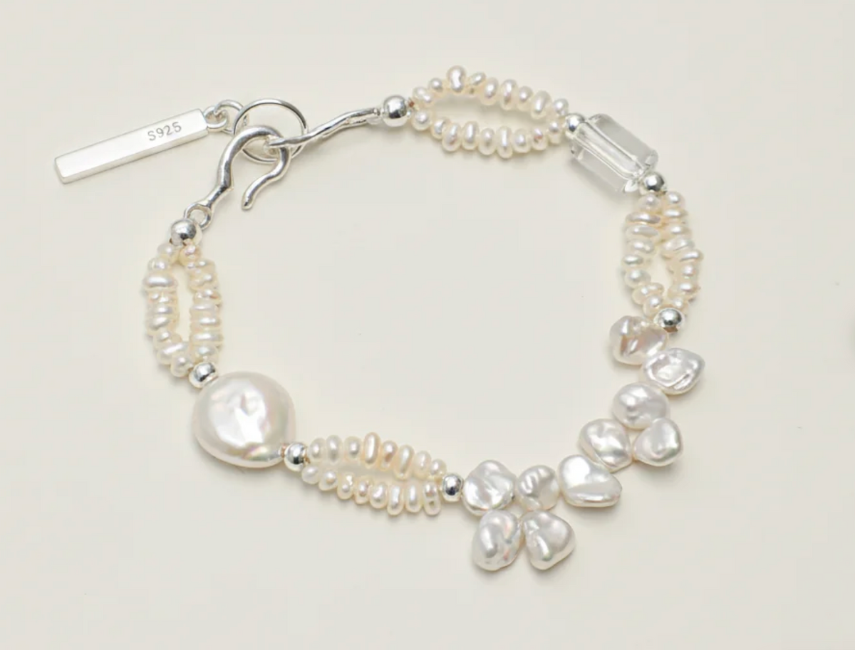Lunar Harmony Baroque Pearl & Clear Quartz Bracelet