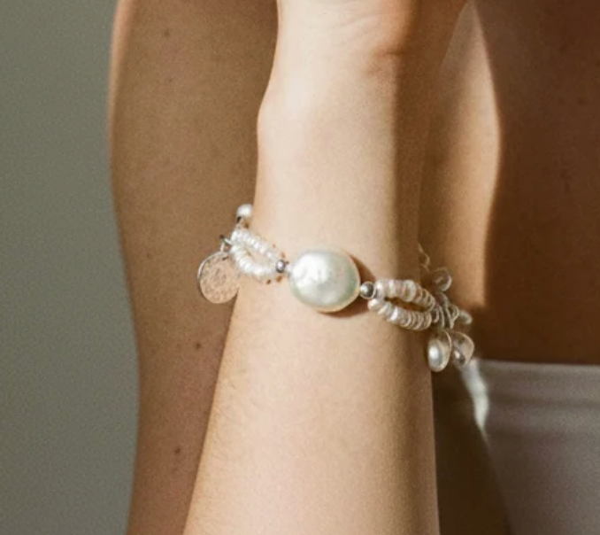 Lunar Harmony Baroque Pearl & Clear Quartz Bracelet