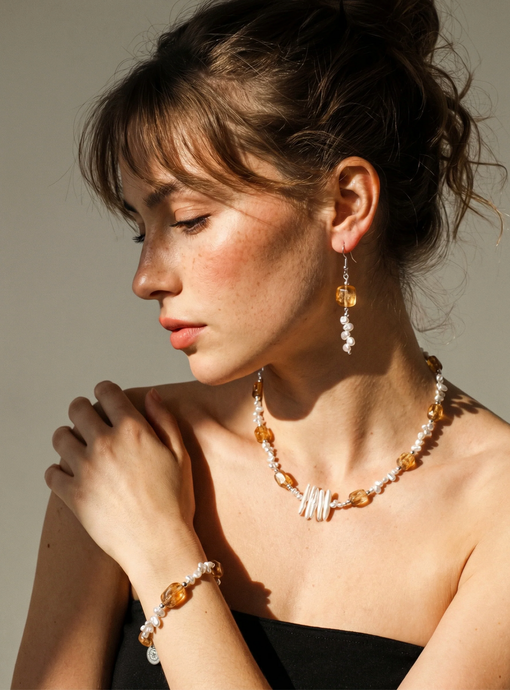 Solar Abundance Brazilian Citrine & Baroque Pearl Bracelet