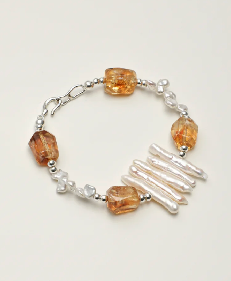 Solar Abundance Brazilian Citrine & Baroque Pearl Bracelet